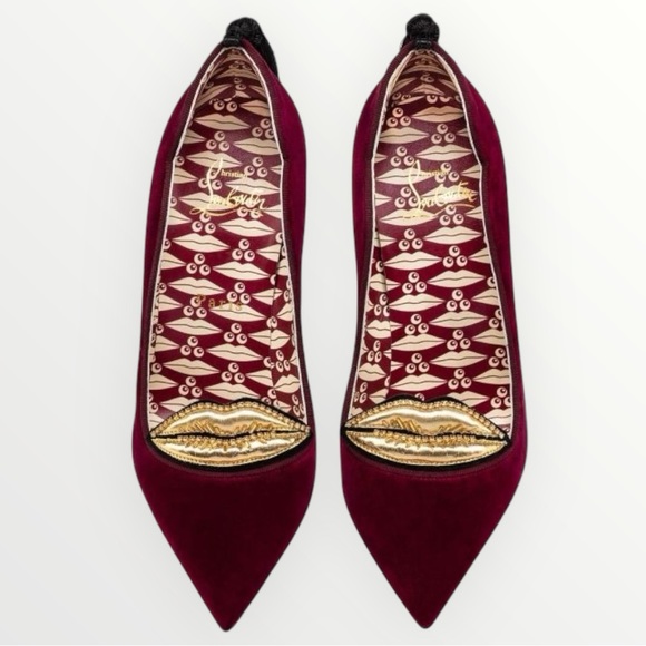 Christian Louboutin Hot Chick Kiss Velvet Burgundy Crystal Heel Pump Tassel Rare - Picture 10 of 13